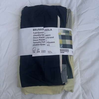 IKEA Brunkrissla Duvet Cover Set Full/Queen Green Yellow Checkered 3pc