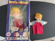 Vintage In Box Dennis the Menace Doll 13" 1983 Mighty Star vinyl plush & Puppet 