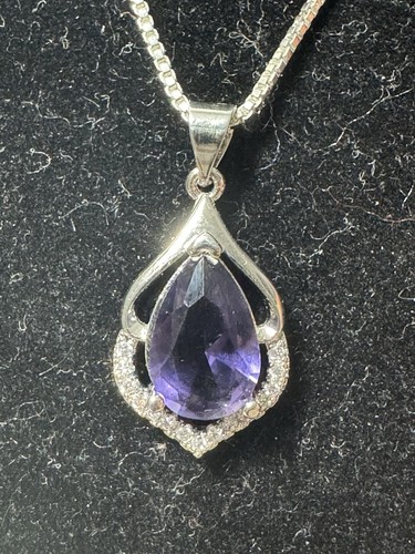 HALSKETTE Sterling Silber vergoldet lila Amethyst ANHÄNGER