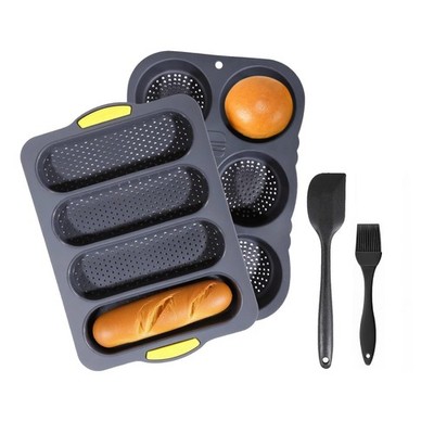 Black Silicone Nonstick French Bread Baguette Hamburger Bun Pan Spatula Brush