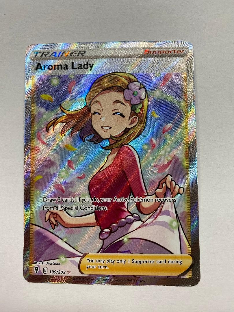 aroma lady pokemon card value POKEMON AROMA LADY 141/203 SWORD & SHIELD EVOLVING SKIES UNCOMMON REVERSE NM