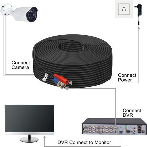 200ft BNC Video Power Cable 4-Pack for CCTV Security Systems - Includes Adapters - Picture 6 of 9