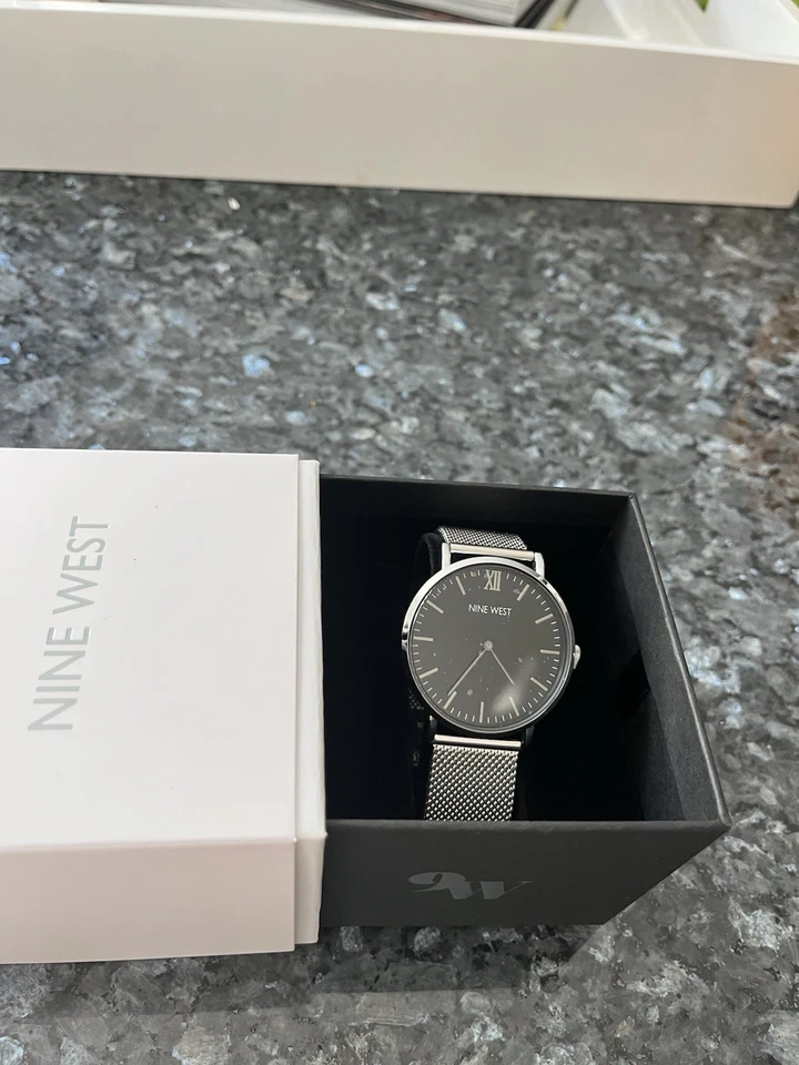 Unisex Nine West Asher Watch New Stainless Mesh Band Black Face Men & Women - Image 4 of 4