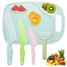 Kids Knife, Cutting Board Set, 3 Sizes, Firm Grip, Serrated Edges, BPA-Free