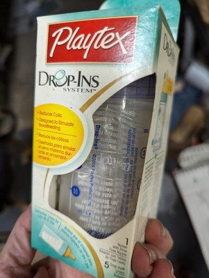 DK BLUE Playtex Drop Ins System Original Nurser Baby Bottle 4 oz Slow Flow Latex