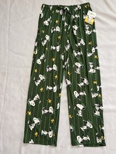 NEW Snoopy Peanuts Fleece Lounge Pants PJ Bottoms SNOOPY PANTS GREEN Size Large