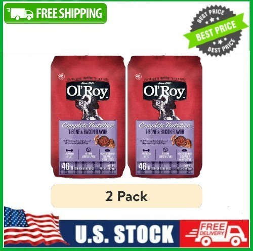 (2 pack) Ol' Roy Complete Nutrition T-Bone & Bacon Flavor Dry Dog Food, 46 lbs