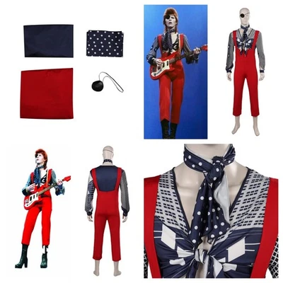 David Bowie Cosplay Costume Halloween Rock Star Singer Red Strappy Pants fullset