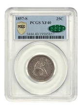 1857-S 25C PCGS/CAC XF40 - Liberty Seated Quarter