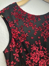 Tahari Velvet Burnout Whimsigoth Black Red Dress 14 Colorful Fit & Flare Floral