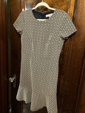 Ann Taylor Loft Geometric Print Fit & Flare Dress, Size 2, Black/Tan Poly Blend