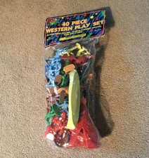 Imperial 40 Piece Western Playset Cowboys Indians Wagon Canoe Horses Tepee New