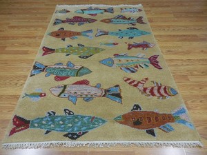 Turkish Oushak(Tree Of life)Fish Design Multicolored Handmade Bohemian Rug 4x6