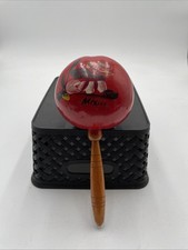 Vintage Hand Painted Mexican Red Gourd Maraca Wood Handle Folk Art Souvenir