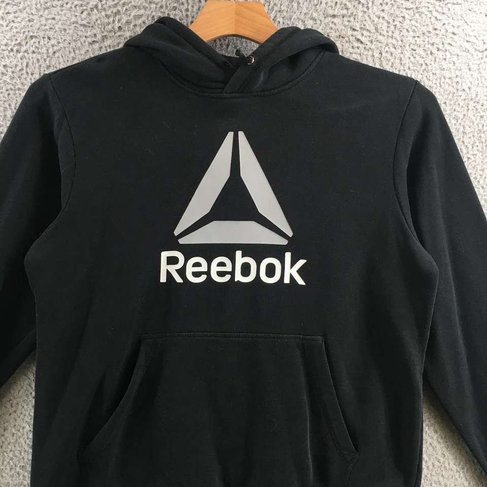 Reebok Hoodie & Sweatshirt Mens M Black Cotton Blend Long Sleeve Pullover Hooded - Image 2 of 4