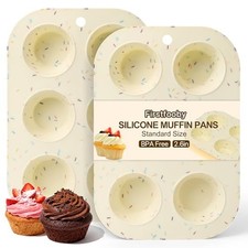 2 Pack Silicone Muffin Pan for Baking, Regular Size Nonstick Cupcake Pan, 6-C...