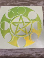 Pentacle Moon Phases Decal Sticker, 5.5”x5.5” Holographic Vinyl Green