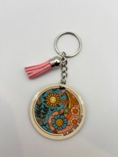 New Boho style Flower yingyang keychain with pink tassel