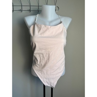 Jed North Strappy Back Halter Bodysuit Pink Large Balletcore Coquette Minimalist