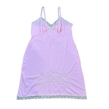True Vintage 60's Women's Nightgown 34x39 Pink Lace Trim Star Nylon Tricot