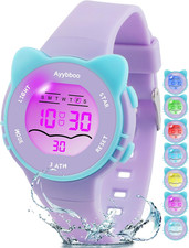 Kids Digital Watch Girls Boys 7 Color Lights Waterproof Alarm Stopwatch Age 5-13