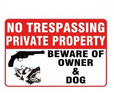 No Trespassing Sign BanginPrints Aluminum Metal 8x12 Beware Owner Dog