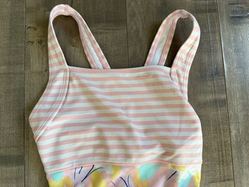 Hanna Andersson Swimsuit One Piece 150 Size 12 Pink White Stripe Floral Pastel - Picture 2 of 8