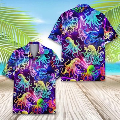 Neon Octopus Hawaiian Shirt Men