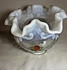 Beautiful Fenton Glass Small Vases, Iridescent, Painted Strawberries, Signed