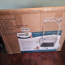 Iconic Pet Foldable Double Door Dog Cage with Tray- 11lb - 25lb Capacity - NEW