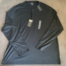 Alfani Men's Henley T-Shirt XXL Black Long Sleeve Stretch Alfatech Solid