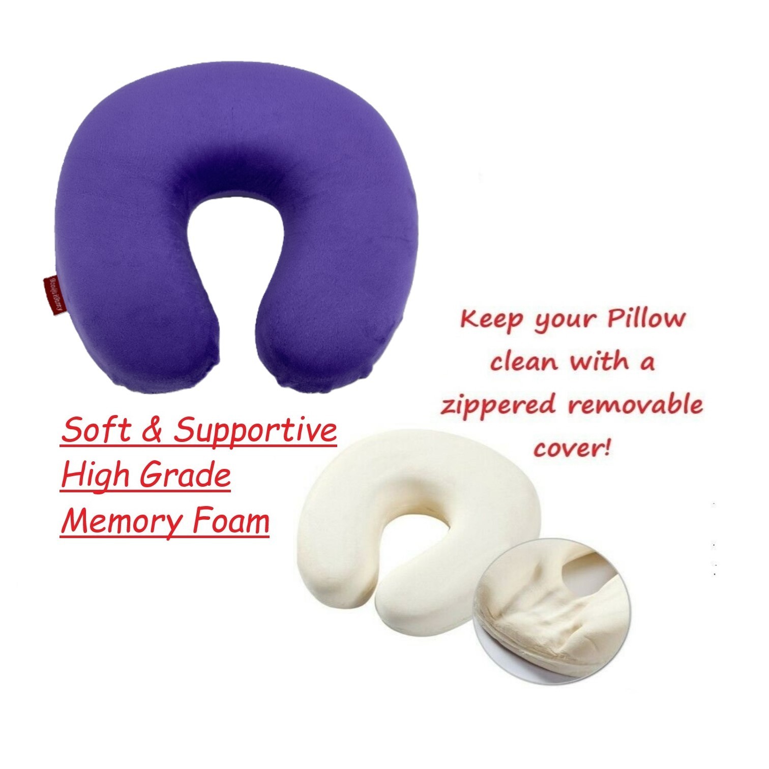 Comfortable Purple U Shape Memory Foam Travel Pillow Neck Head Support Cushion