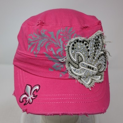 Rhinestone Fleur-de-Lis Slideback Cadet Army Cap Pink One Size