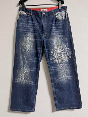 Karakuri Tamashii Men's Denim Jeans Pants Hannya Embroidered Multi Pockets 38 - Picture 5 of 11