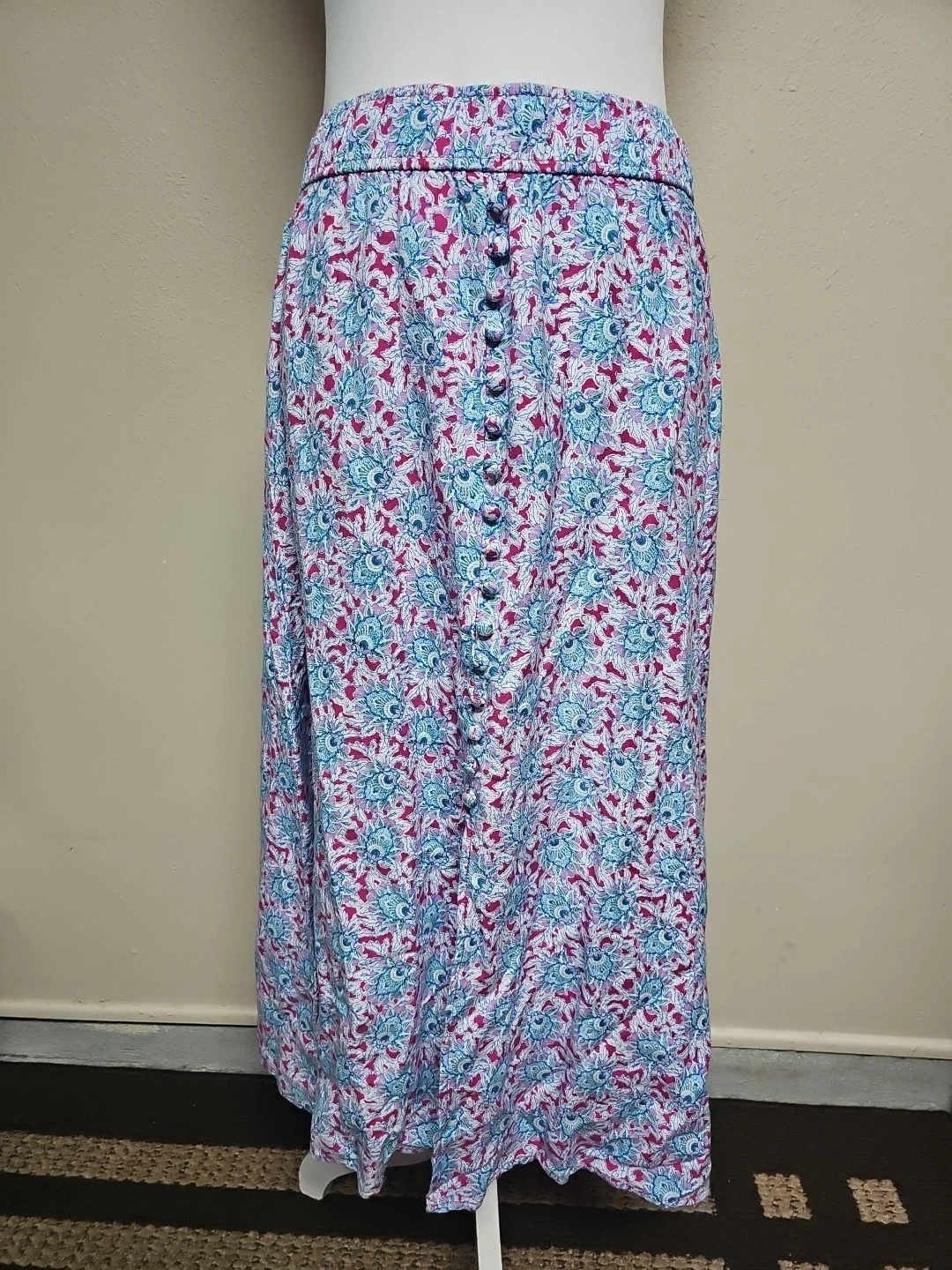 NWT LOFT Women's Skirt A-Line Elastic Waist Multicolor Floral Linen Blend.Size M