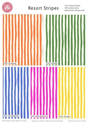 Bastelstoffe 5 Stück 45x55cm handgezeichnet Resort Streifen 100% Baumwolle Fat Quarters