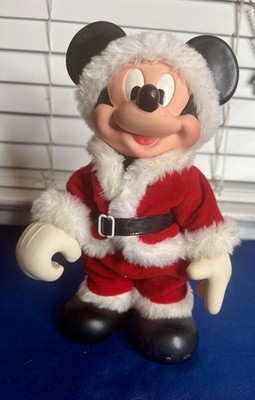 Mickey Mouse Santa Vinyl Figurine 10  Tall Poseable Christmas Vintage Arco Doll