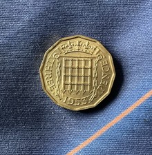 1953 Queen Elizabeth THREE PENCE (3d) circulated