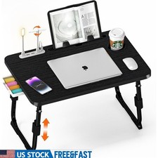 Adjustable Laptop Bed Desk Foldable Portable Table W/ Storage  Cup Holder New