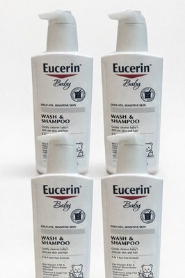 LOT (4) EUCERIN BABY WASH & SHAMPOO 2IN1 TEAR-FREE FRAGRANCE-FREE 13.5 FL OZ