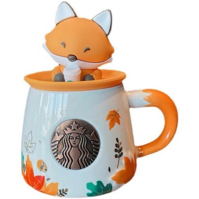 Tasse Starbucks Céramique Automne 2025 - Motif Feuille D'érable Et Lapin Mignon - Avec Couvercle - 355ml - Neuf