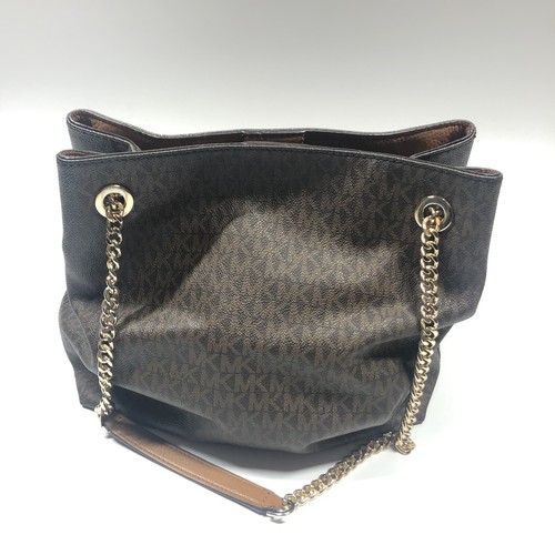 Michael Kors Shoulder Bag Brown Jet Set Purse Leather/PVC Chain RIPS ON BOTTOM - Picture 2 of 10