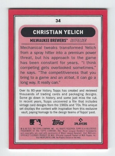 2021 Topps Brooklyn Collection #34 Christian Yelich Gold Parallel #'d 13/50 - Bild 2 von 2