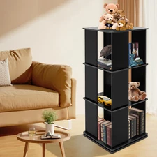 3 layers 360° Rotating Bookshelf Display FreeStanding Wood Bookcase Storage Rack