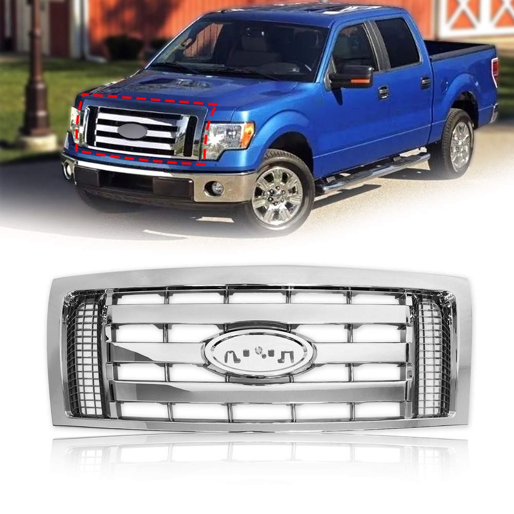 Front Bumper Hood Guards Upper Grille For 2009-2014 Ford F-150 F150 XLT Chrome