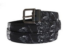 DOLCE & GABBANA Belt Black Linen Leather Waist Floral Print 95cm / 38in RRP $500
