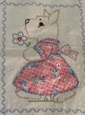 Vintage Embroidered Baby Quilt Top Wall Hanging Appliqu  Anthropomorphic Animals