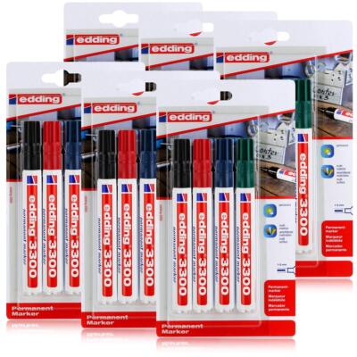 edding 3300 Permanent Marker 4er schwarz, rot, grün, blau 1-5mm (6er Pack)
