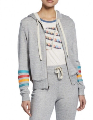 Splendid x Gray Malin Lifeguard Hoodie in Heather Stone-Stripes-Size Medium