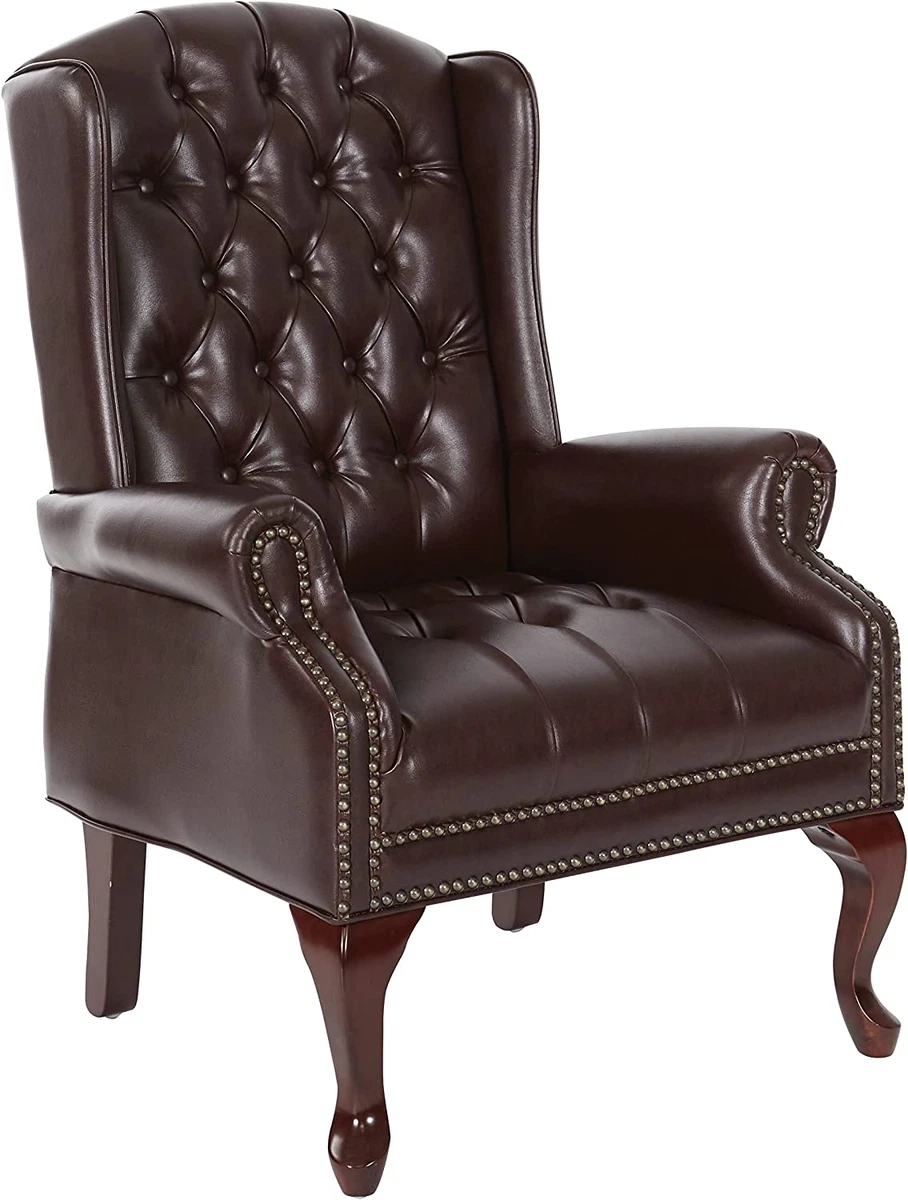 Traditional Queen Anne Style Chair Vintage Padded Seat Tufted